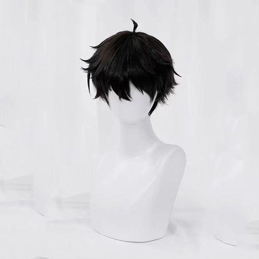 Bluevelvet dan heng cosplay tóc giả, vô hình tự nhiên honkai star rail cos tóc giả, halloween tóc giả fluffy layered tổng hợp tóc giả ngắn màu đen nam giới