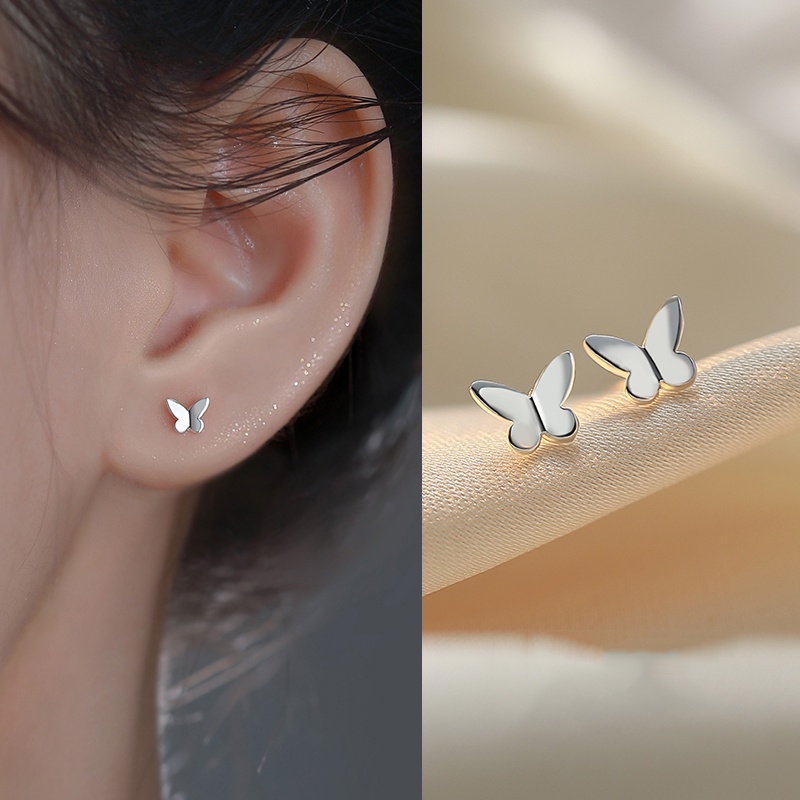 Bông Tai Mạ Bạc 925 Hình Hoa Bướm Đính Đá Zircon Đơn Giản Cho Nữ