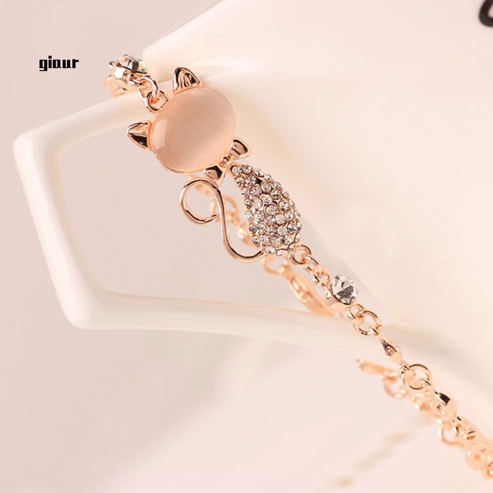 Vòng Tay Đính Đá Opal Nhân Tạo Hình Mèo Thời Trang Cho Nữ