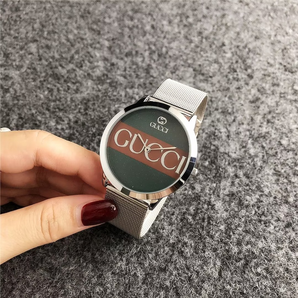 Đồng hồ đôi Mặt Tròn Họa Tiết Gucci Dây Da Thép Không Gỉ Thời Trang Cho Nam Và Nữ