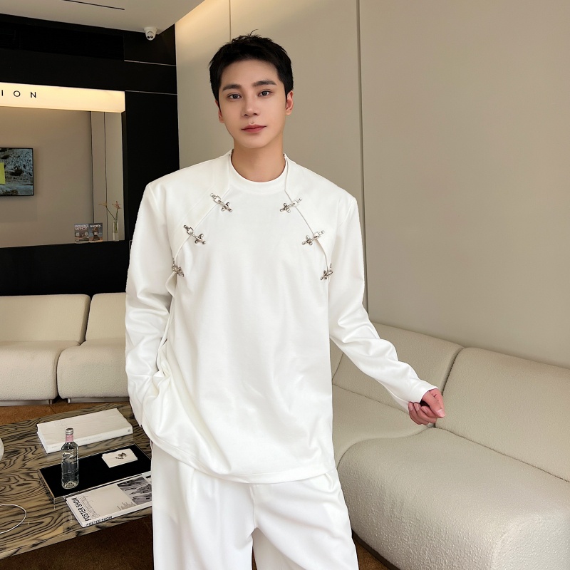 Áo Thun Tay Dài Cổ Tròn Đính Nút Kim Loại Phong Cách Thời Trang Mùa Thu Mới 2023