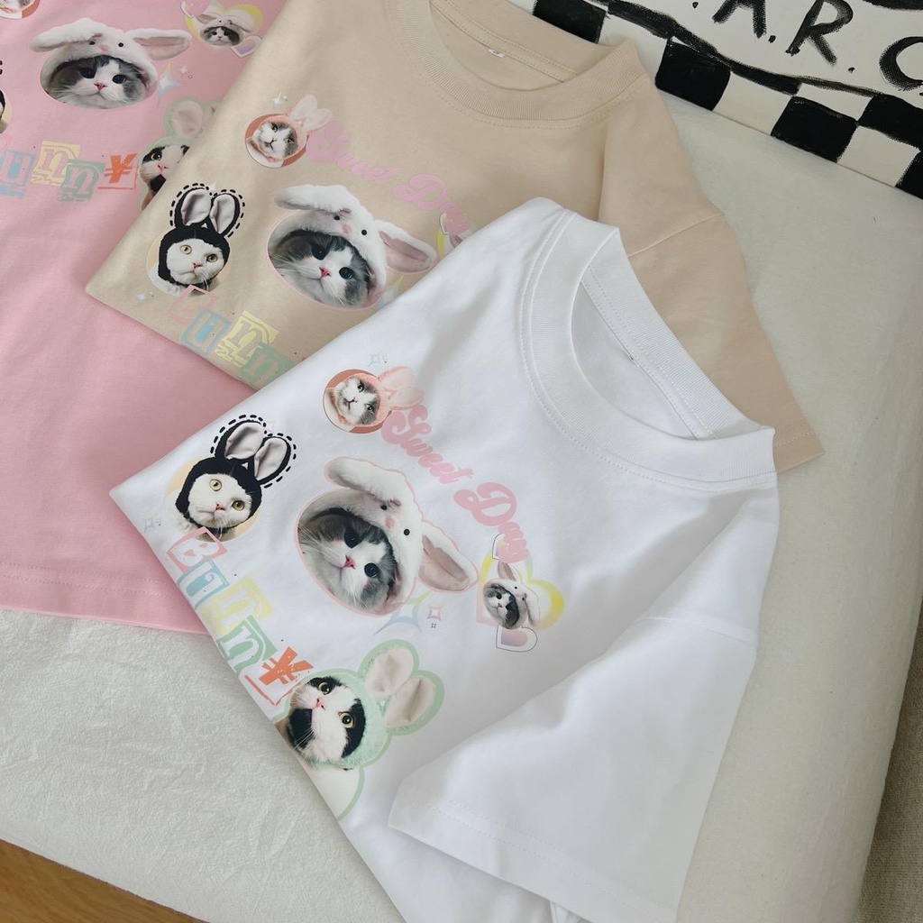 Áo baby tee mèo Sweet day chất cotton 100%