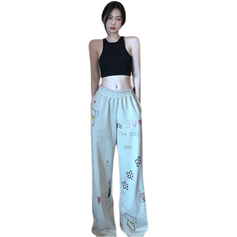 Quần Dài Dáng Rộng In Hình Ngôi Sao Phong Cách Hàn Quốc Thời Trang Mùa Hè Mới Cho Nữ