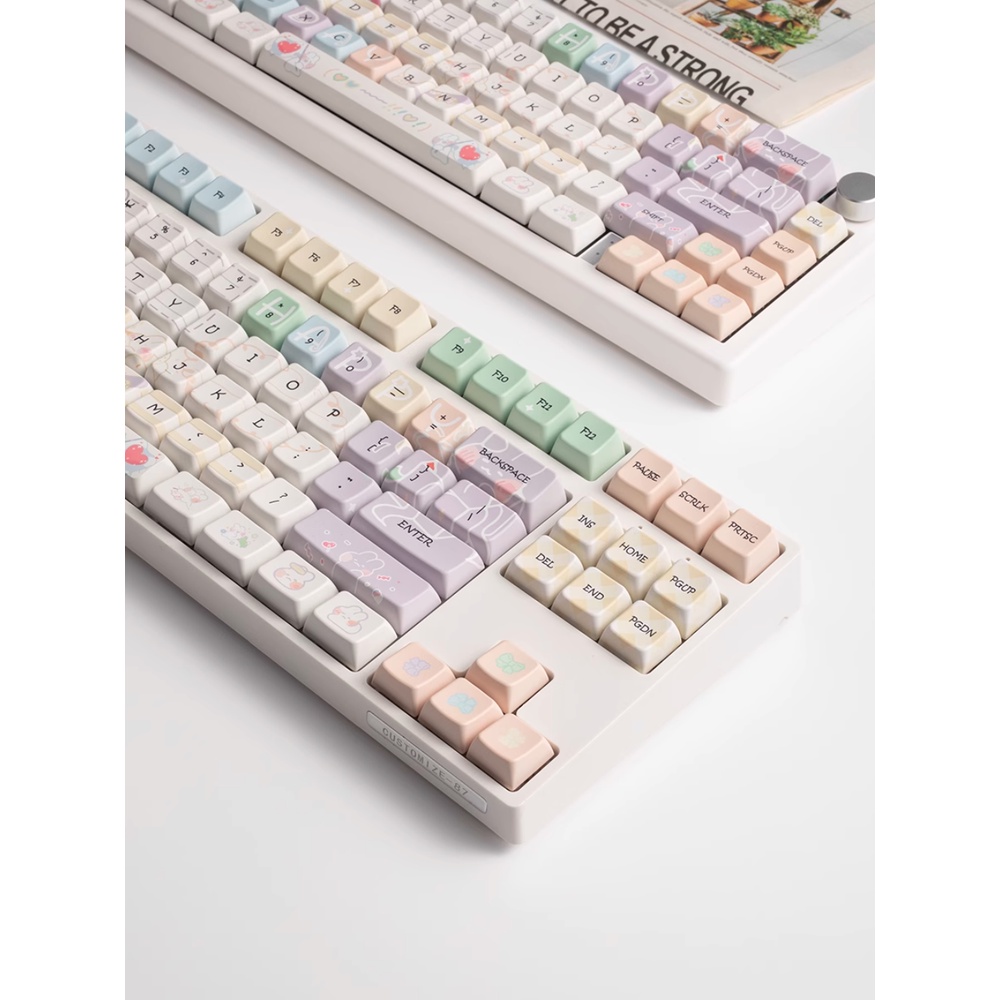 Thỏ Keycaps MDA Profile Hoạt Hình Hình Minh Họa PBT Dye Sub Bàn Phím Cơ Keycap
