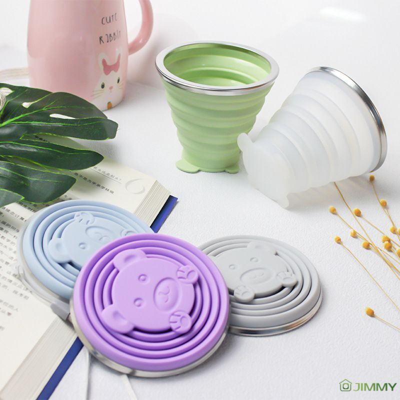 Cốc Súc Miệng Bằng Silicone Chịu Nhiệt Độ Cao Có Nắp Đậy Tiện Dụng Mang Theo Du Lịch Cắm Trại
