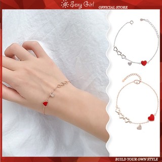 Vòng Tay Mặt Trái Tim Đỏ Đính Đá Zircon Quyến Rũ Phong Cách Hàn Quốc Cho Nữ