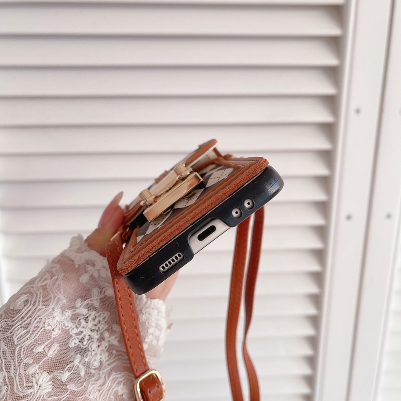 Ốp Điện Thoại Da Nắp Gập Họa Tiết Lưới Có Ngăn Đựng Thẻ Và Dây Đeo Chéo Sang Trọng Cho Samsung Galaxy ZFlip4 Flip3 flip5 5G