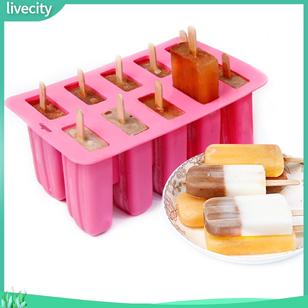 10 lưới tủ lạnh mùa hè tự làm kem nhà bếp khuôn silicone với que gỗ