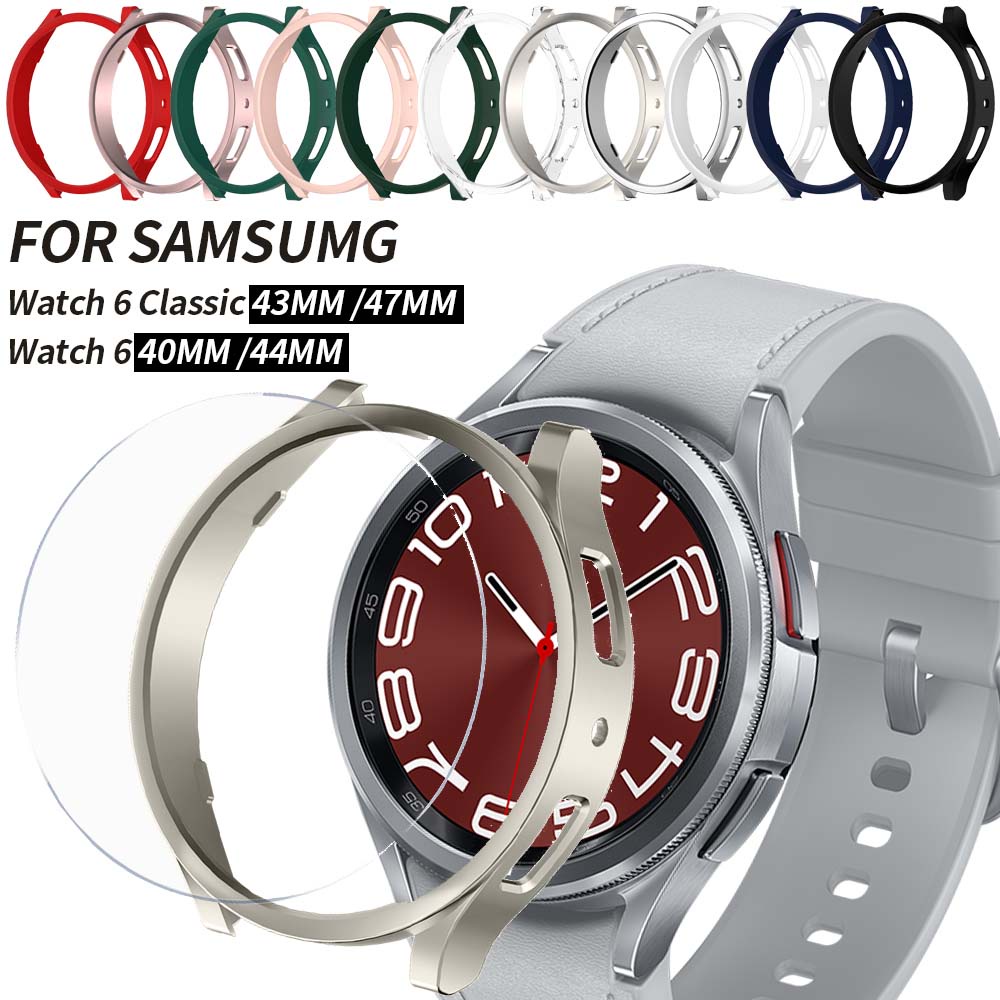 Ốp Bảo Vệ Bằng PC Cứng + Kính Cường Lực Cho Đồng Hồ Thông Minh Samsung Galaxy Watch 6 / 5 / 4 40mm 44mm 6 Classic 47mm 43mm