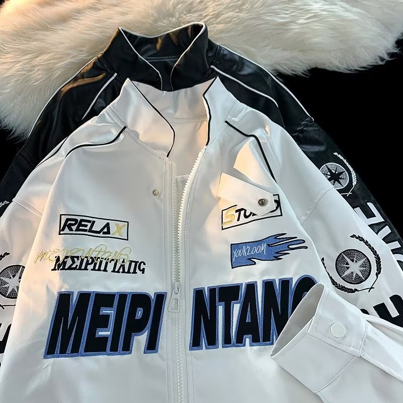 Áo khoác bóng chày VUNC dáng rộng họa tiết chữ phong cách hip hop đường phố thời trang dễ phối đồ dành cho nam