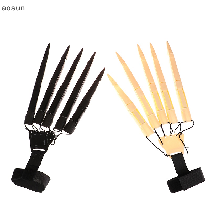 Aosun halloween ngón tay khớp nối sợ hãi ngón tay giả bộ xương bàn tay thực tế kinh dị ma móng vuốt đạo cụ cosplay bánh răng ngón tay găng tay en