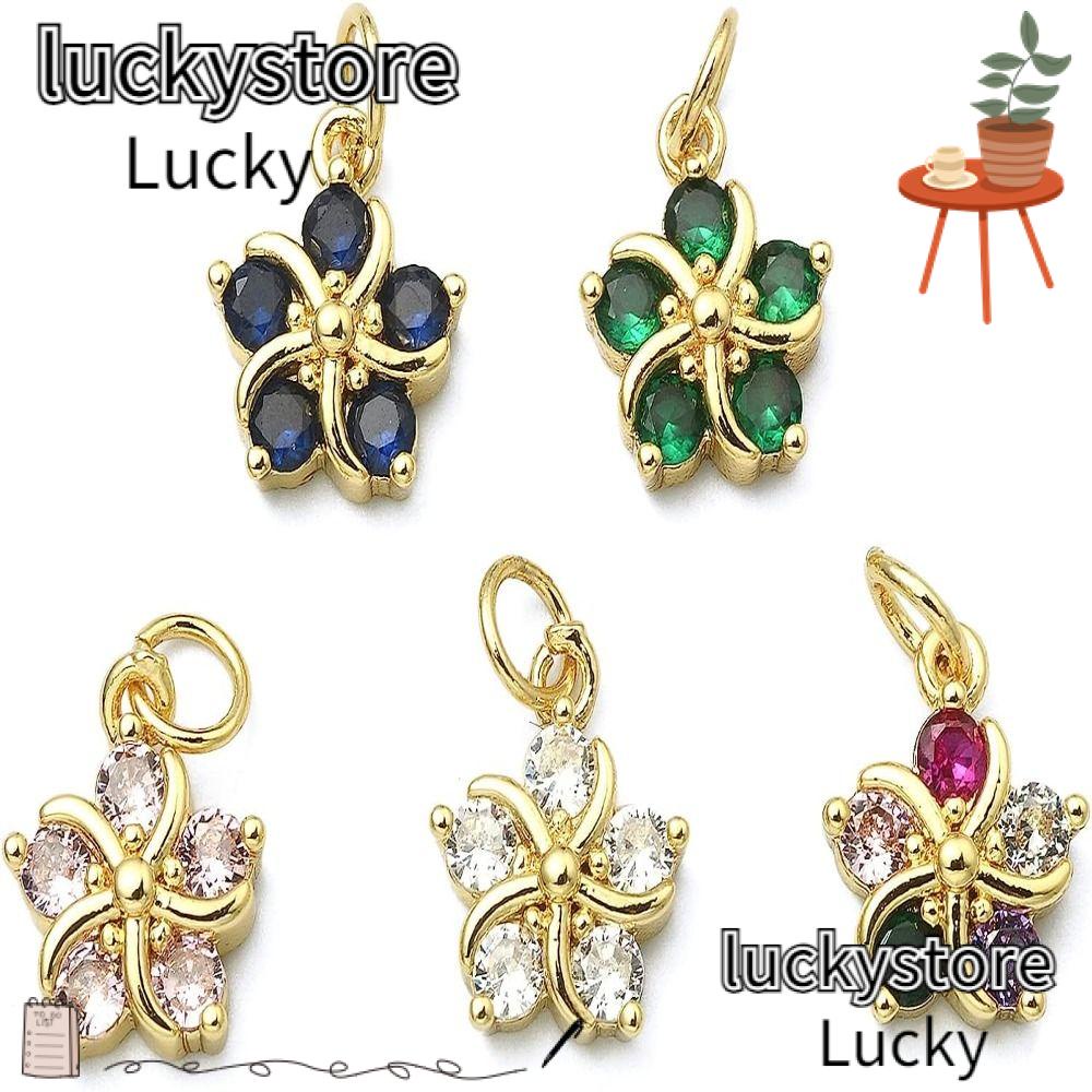 Bùa hoa may mắn, tím nhạt, trắng, đen, xanh lá cây, xanh lam, xanh hồ, đồng thau đỏ hồng và bùa zirconia khối vàng thật, những người yêu thích thủ công mỹ nghệ mạ vàng thật