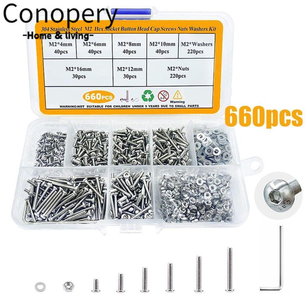 660 Bu lông đai ốc CONOPERY M2 4/6/8/10/12/16mm hệ mét hỗn hợp bằng thép không gỉ 304 cho xe đua RC