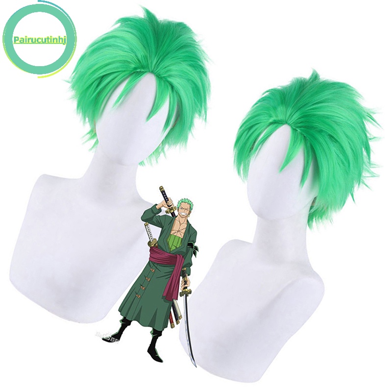 Pairhj anime one piece slicked-back green wig lớp ngắn roronoa zoro cosplay wig vn