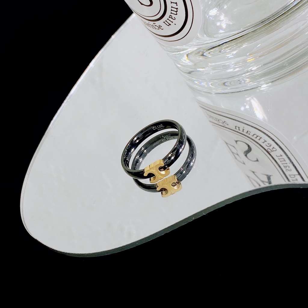 Nhẫn Thép Titan Màu Đen Phối Màu Tương Phản Không Phai Cá Tính