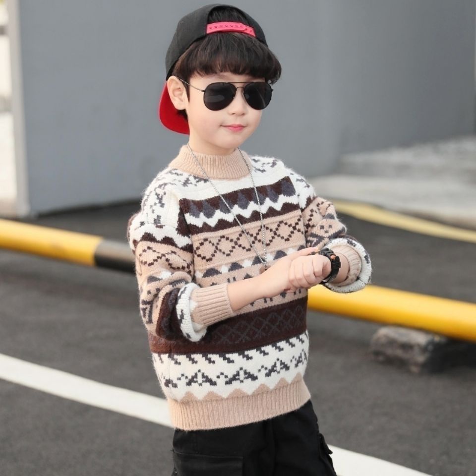 Áo sweater Dệt Kim Phối Nhung Dày Thời Trang Mùa Đông Mới 2023 Cho Bé Trai