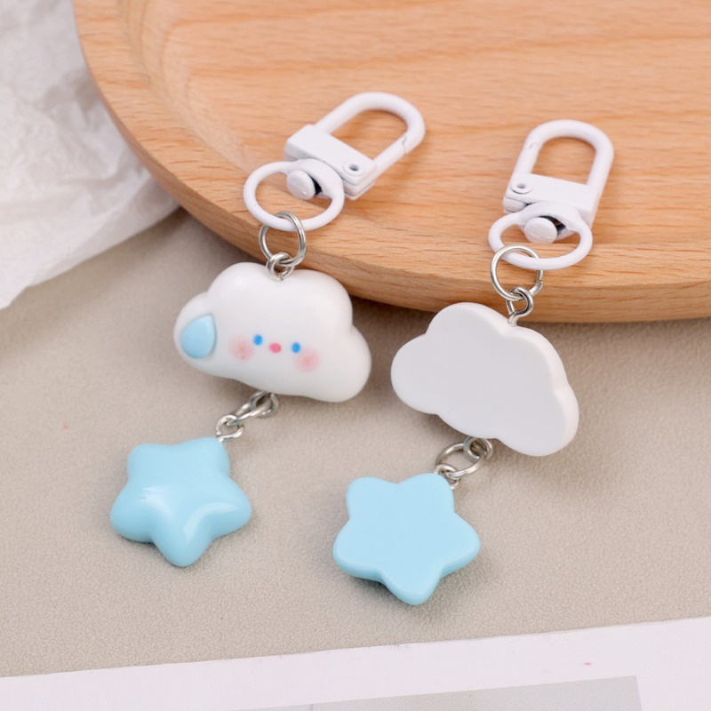 Chìa khóa phụ kiện kawaii ngọt ngào hàn quốc đám mây xanh pentagram dây yêu charm star keychain girls