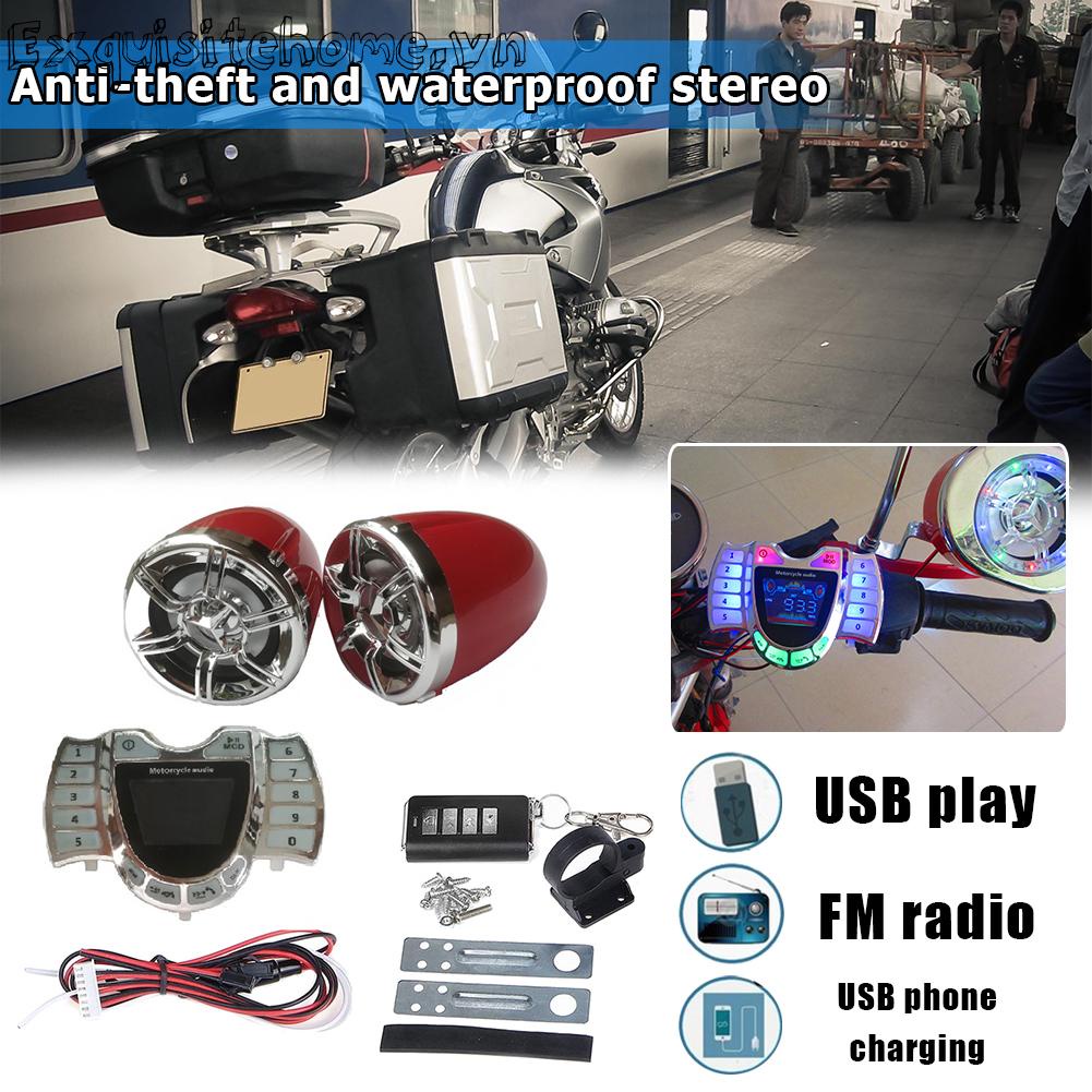 Xe máy hệ thống âm thanh tương thích bluetooth loa âm thanh nổi bộ sạc usb radio