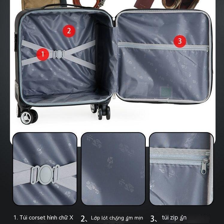 Vali Oxford Buden vali siêu nhẹ nữ vali du lịch công tác nam nắp gập vali da nhỏ tiết diện ngang mở bên