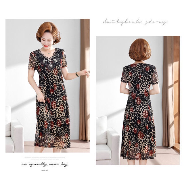 Đầm Chiffon Tay Ngắn In Họa Tiết Hoa Phong Cách Phương Tây Thời Trang Mùa Hè 2021 Cho Phụ Nữ Trung Niên