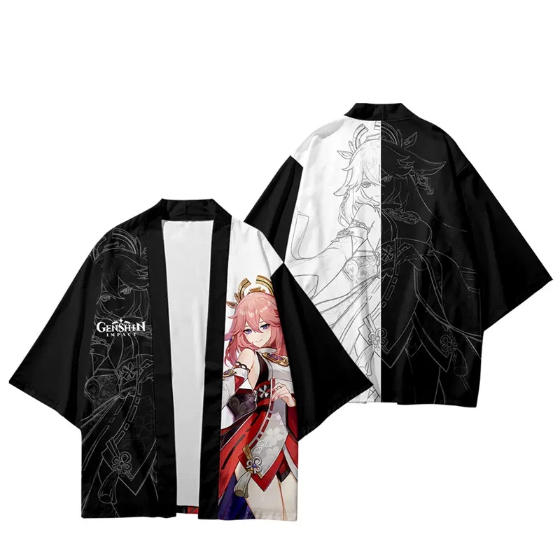 Trò chơi genshin impact yae miko cosplay áo choàng kimono genshin impact trang phục 3d in haori áo choàng bên áo sơ mi thời trang dạo phố