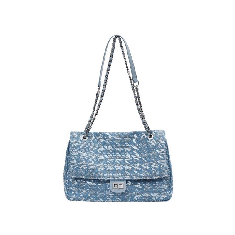 Túi xách nữ classic big size Trendy 2023 nhũ xanh size 38cm-TA005