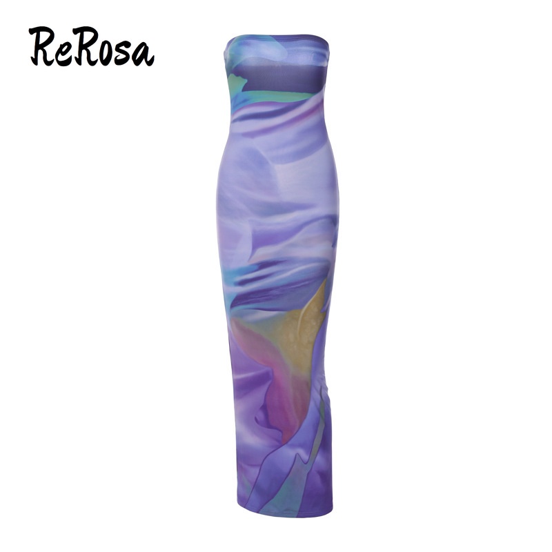 Rerosa women midi dress low cut backless contrasting colors in 2023 phong cách thời trang mới slim fit không tay