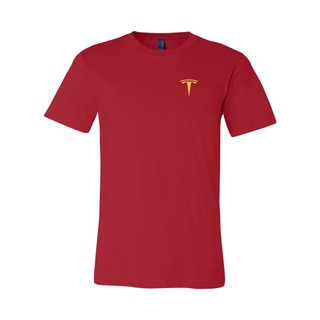 Tesla gold logo front back tshirt vận chuyển