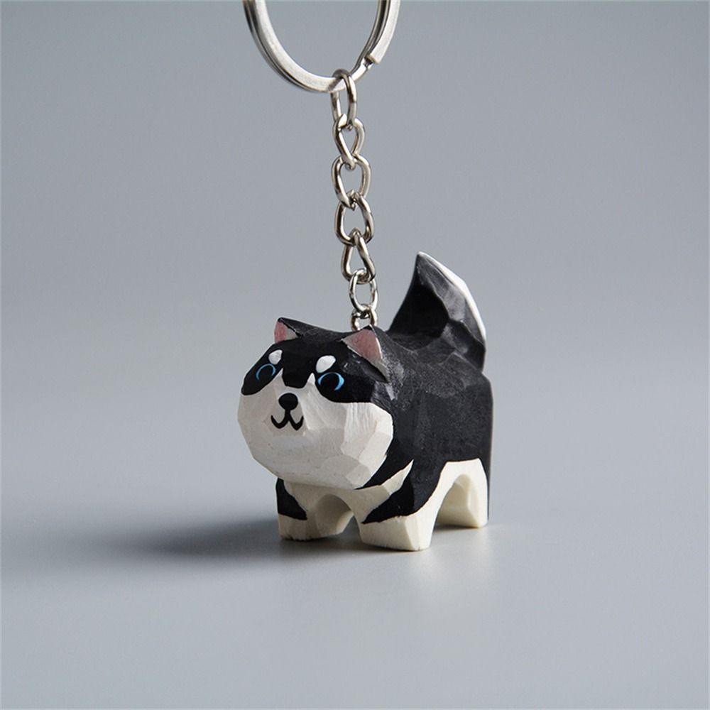 Móc khóa MMULCK chạm khắc gỗ hình động vật/ chú chó akita husky thời trang kawaii làm quà tặng cho sinh viên