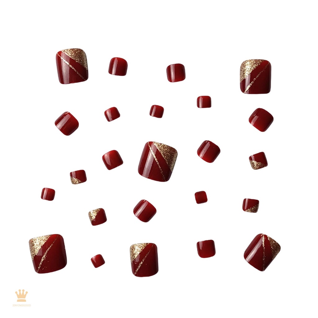 Glossy vermilion ngắn tròn móng chân giả bền sử dụng thoải mái mang móng tay