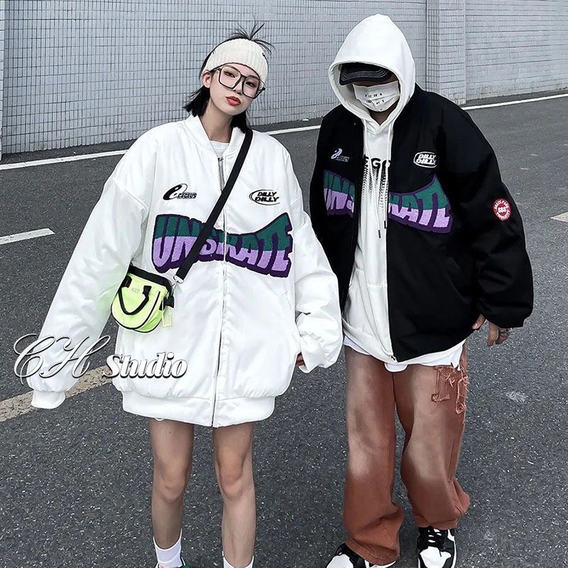 Ch áo khoác nam mùa xuân và mùa thu mỹ hip hop đường phố cao bảng chữ cái đồng phục bóng chày thủy triều thương hiệu đường phố cặp đôi phong cách ngoại cỡ áo khoác rộng