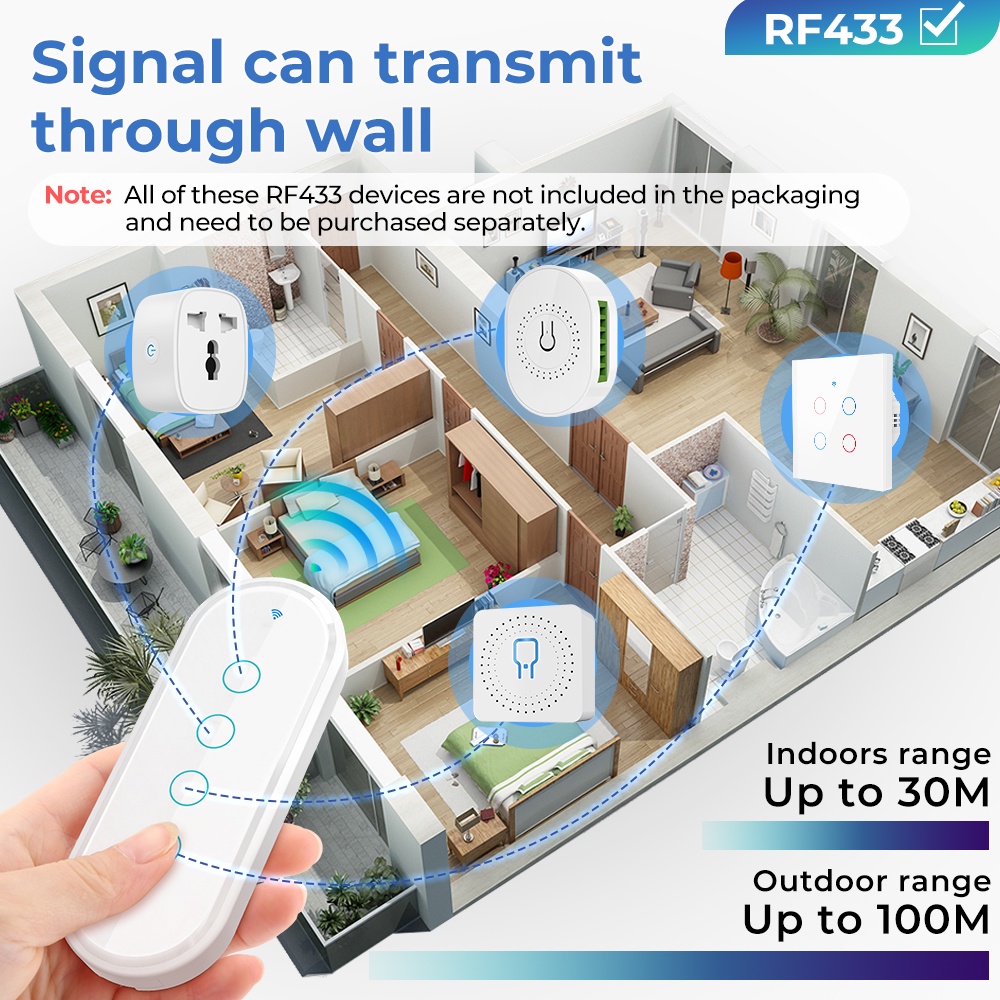 Smatrul 16a công tắc thông minh điều khiển từ xa không dây 2 chiều điện 433mhz rf 4key điều khiển từ xa bộ thu chuyển tiếp đèn led tại nhà bật / tắt