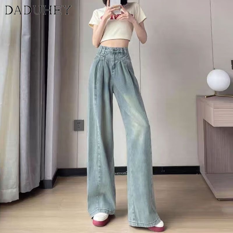 Quần jean dài DADUHEY lưng cao ống rộng size lớn phong cách retro Mỹ đường phố mới