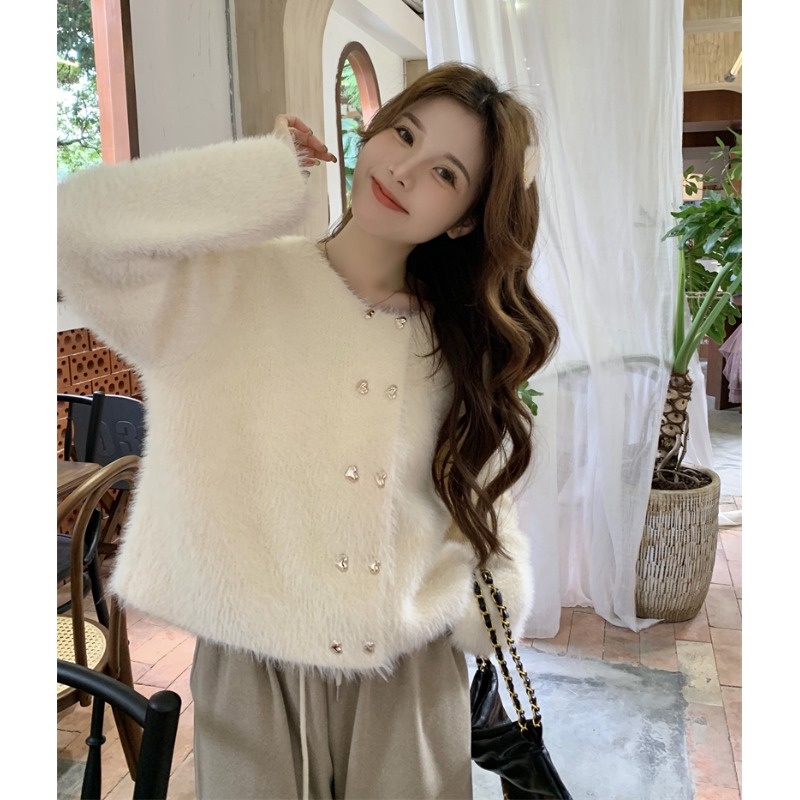 DUOHANZI  nữ thu đông giả lông chồn nhung mềm mại và ngọt ngào áo len gió