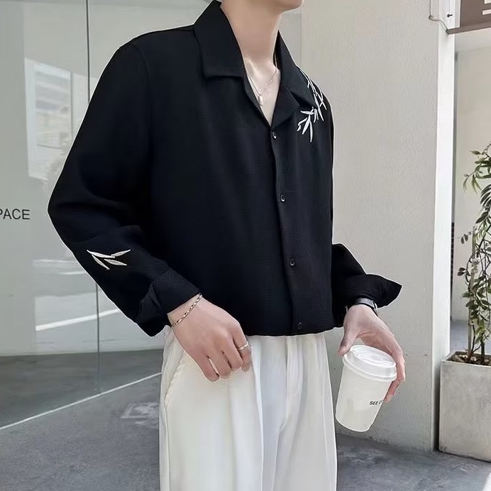 Áo sơ mi dài tay harajuku đa năng của nam giới áo sơ mi tiêu chuẩn hợp thời trang thanh niên phổ biến người đàn ông lười biếng áo sơ mi đơn giản