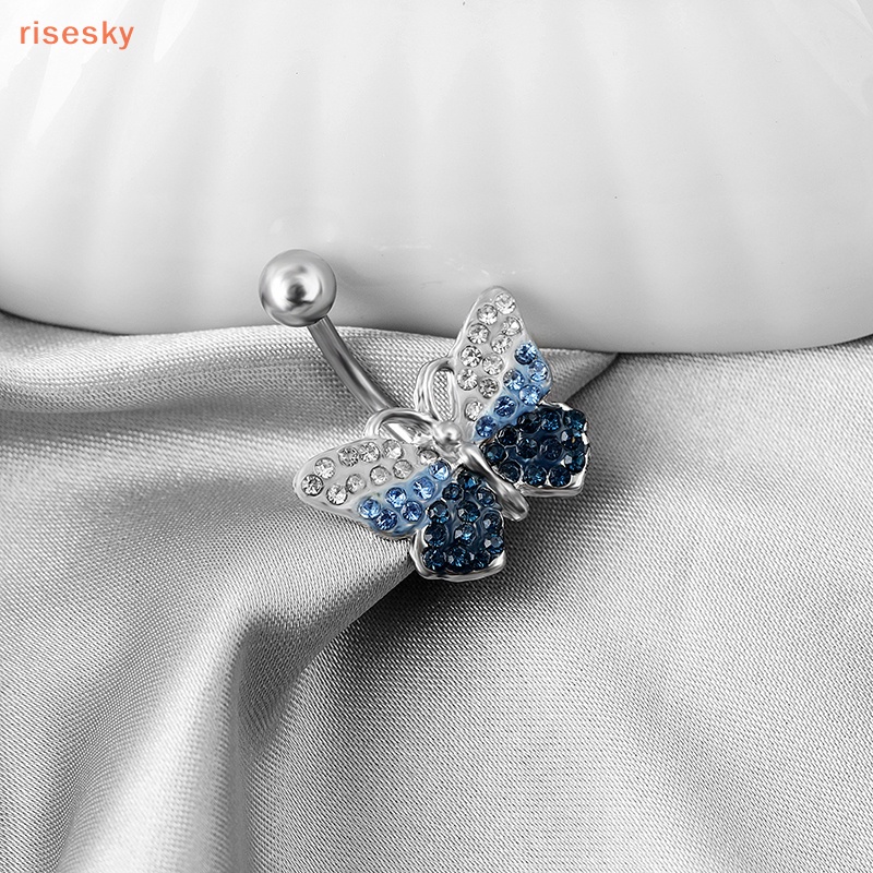 Thời trang rhinestone bướm mặt dây chuyền nút bụng vòng thép không gỉ nhẹ rốn móng tay cho phụ nữ trang sức cơ thể