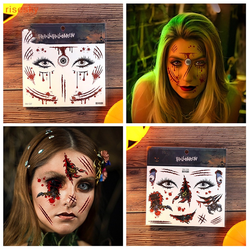 Halloween không thấm nước hình xăm tạm thời dán trang điểm đẫm máu zombie vết sẹo trang trí vết thương kinh dị máu sticker