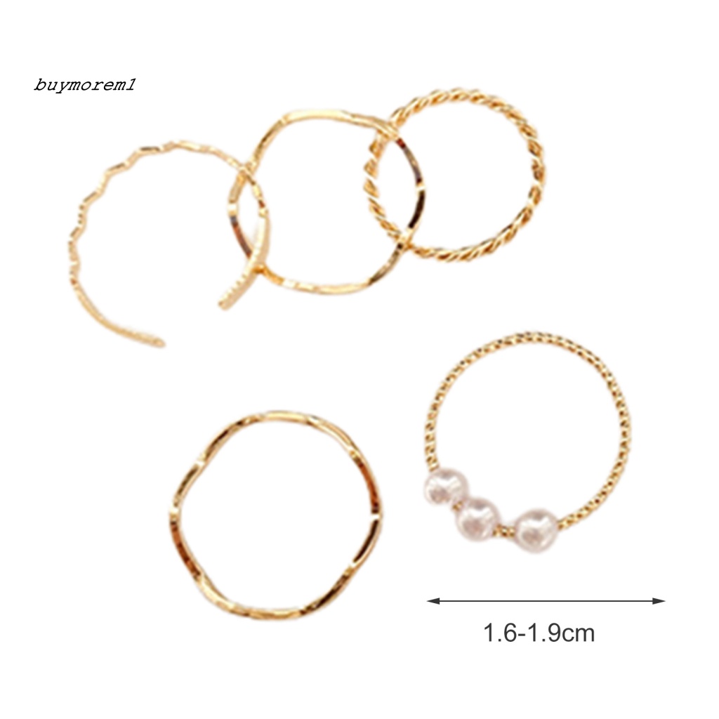 Muam 5 cái nhẫn nữ ngón tay trang sức thời trang giả ngọc trai nhẫn hình cong bộ mạ