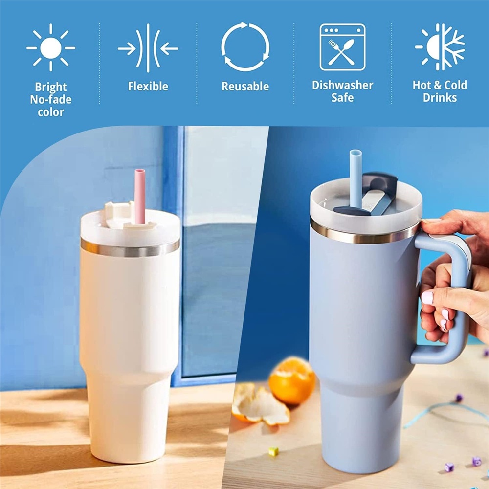 Ống hút silicone thay thế cho cốc tumbler stanley 40 oz 30 oz, ống hút tái sử dụng 6 gói với bàn chải làm sạch cho stanley adventure quencher travel tumbler, ống hút cho stanley accessor
