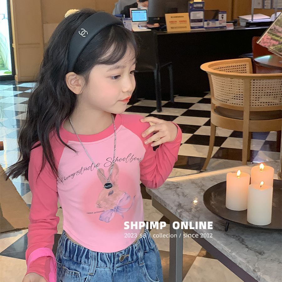 Áo Thun Tay Dài In Hình Thỏ Hoạt Hình Phong Cách Hàn Quốc Thời Trang Mùa Xuân 2023 Dành Cho Bé Gái