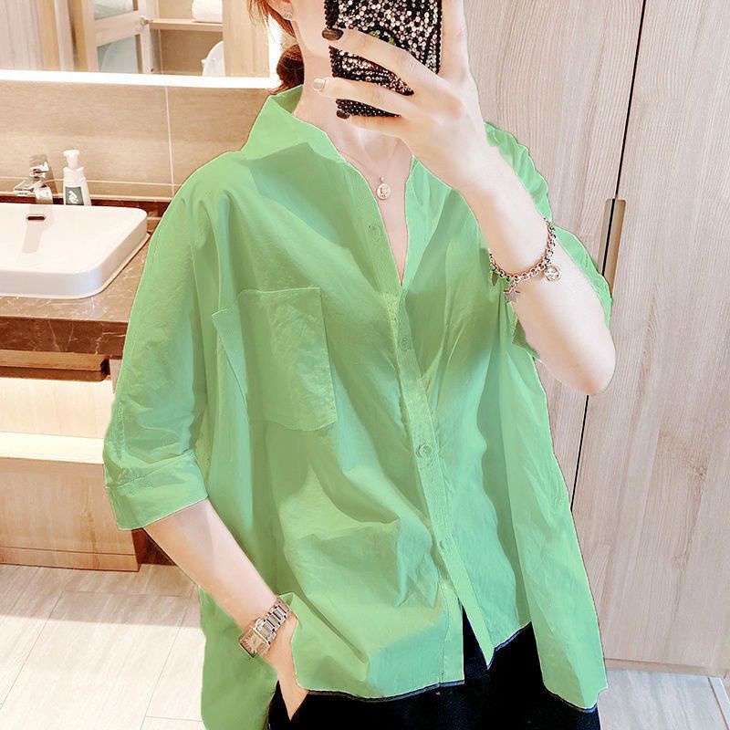 ☀✎❤Áo Sơ Mi Mỏng Tay Ngắn Dáng Rộng Màu Trơn Thời Trang 2023 Cho Nữ❤9.4