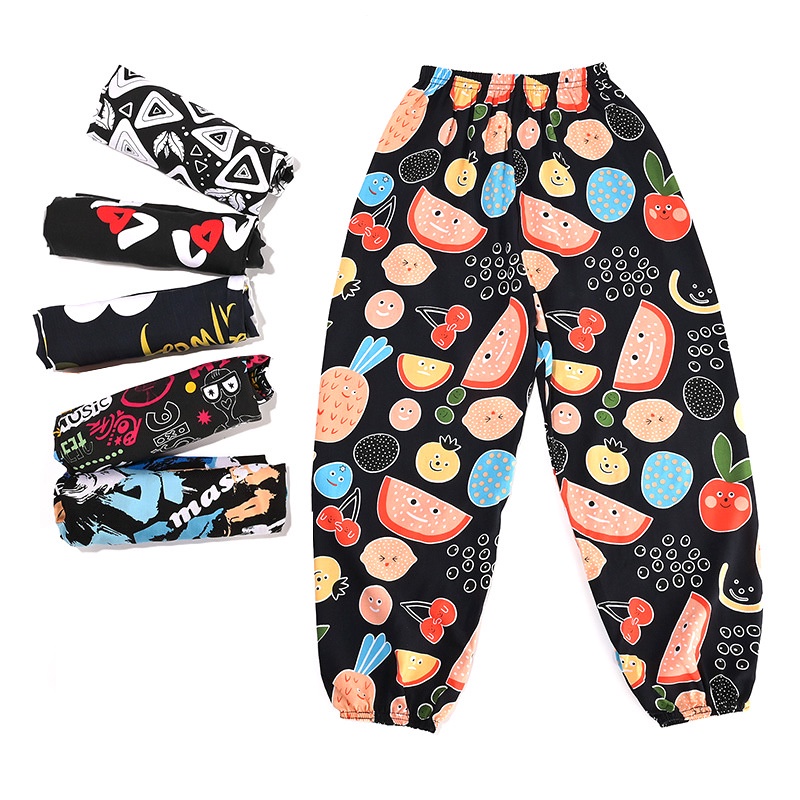 Quần Dài Chống Muỗi Bằng Lụa Cotton Thoáng Khí In Hoạt Hình Phong Cách Hàn Quốc Cho Mẹ Và Bé 100-3xl