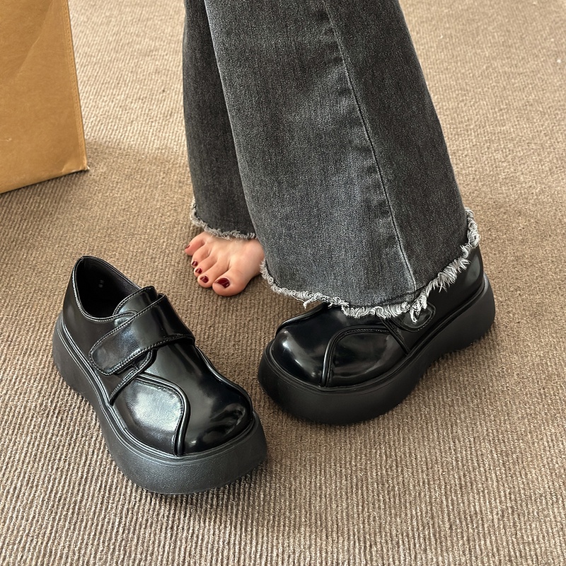 Giày Lười Da Đế Dày Một Lớp Khóa Dán Màu Trơn Đơn Giản Dành Cho Nữ