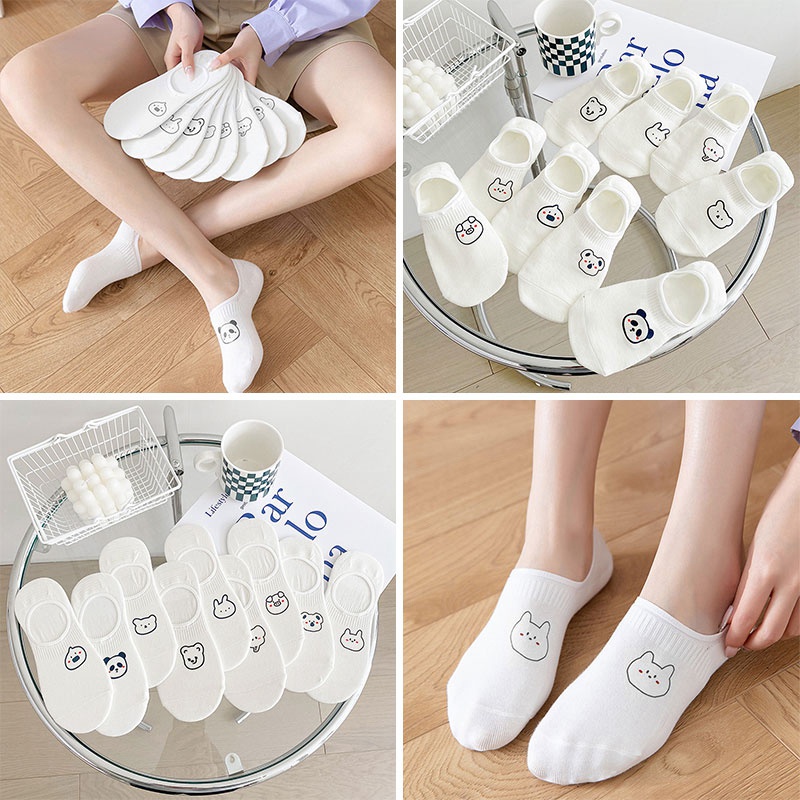 Tất Trắng Thoáng Khí In Họa Tiết Thú Hoạt Hình Dễ Thương Thời Trang Mùa Hè Cho Nữ