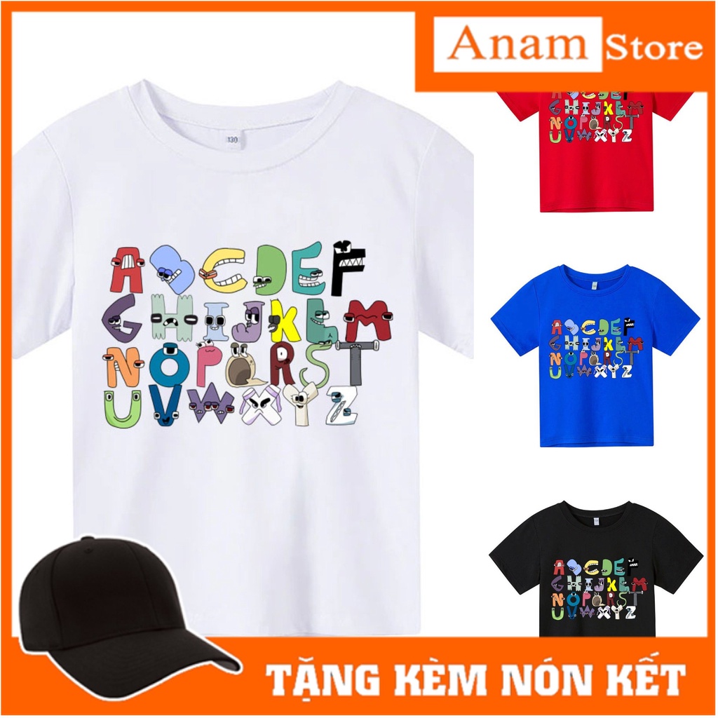 Áo thun cho bé, Áo thun trẻ em ALPHABER, 4 màu, có size người lớn, Anam Store