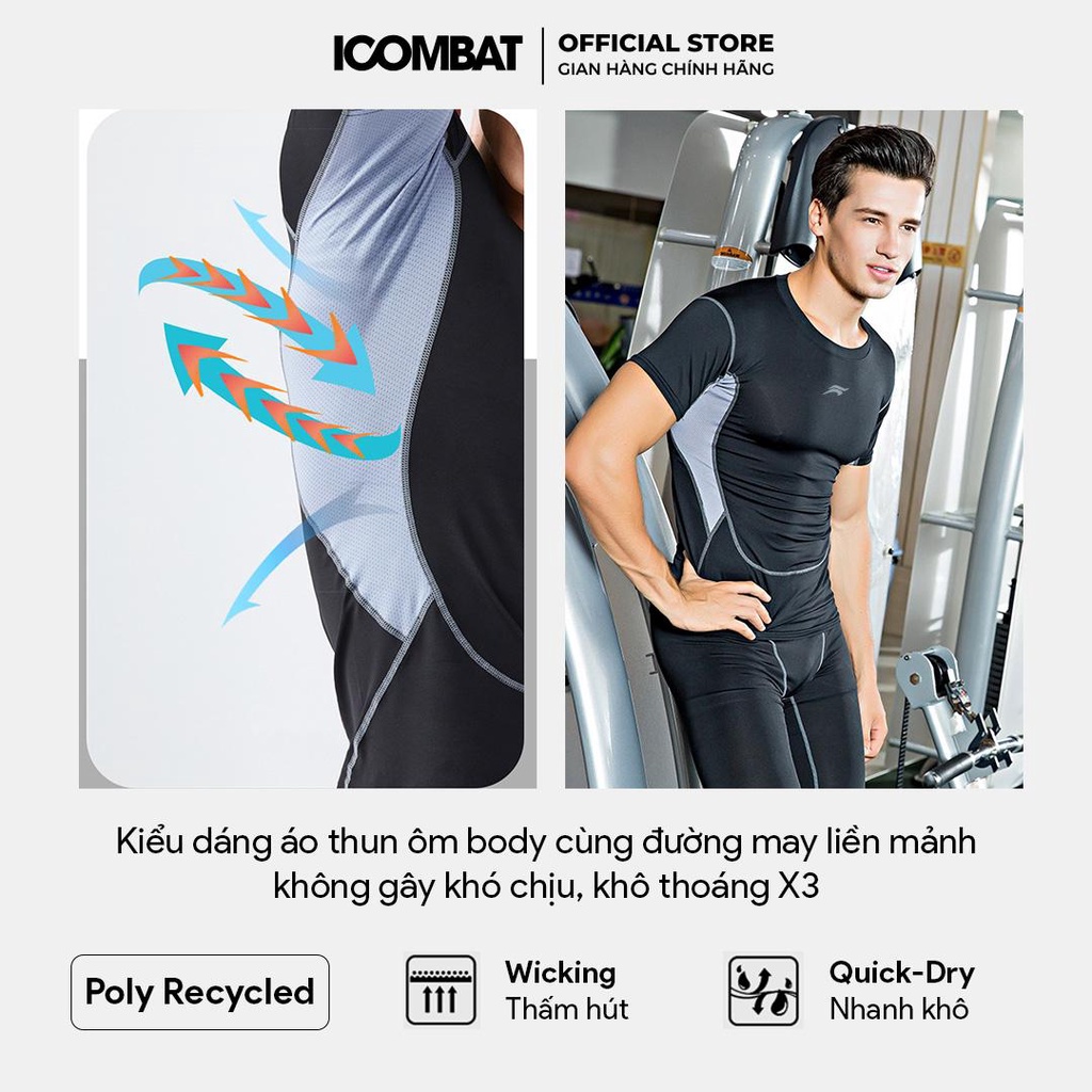 Áo thun BODY cộc tay thể thao nam iCOMBAT v.7 màu đen siêu thoáng khí chuyên GYM và vận động ngoài trời