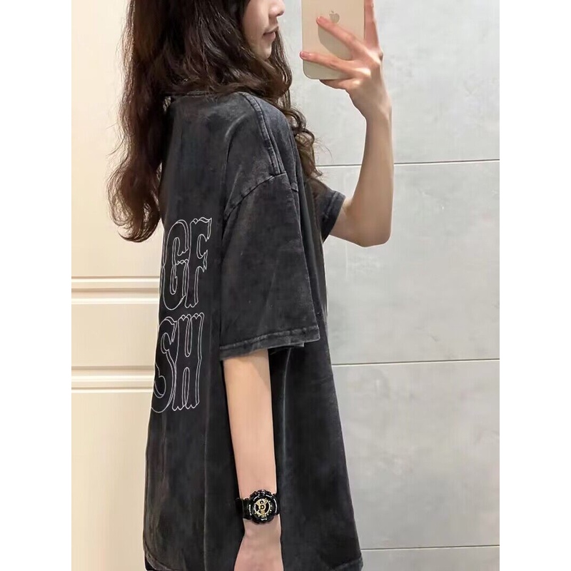 NRVP Áo Thun Đen 100% Cotton Tay Ngắn Dáng Rộng In Hoạ Tiết Độc Đáo