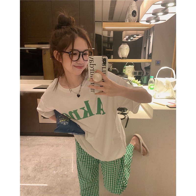 Quần Dài Ống Rộng Họa Tiết Sọc Caro Màu Xanh Lá Thời Trang Cho Nữ