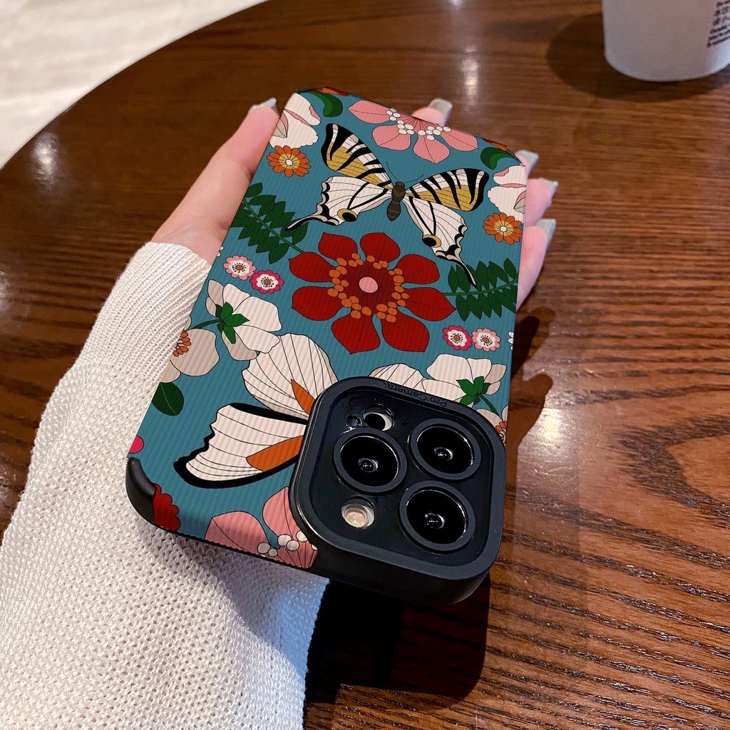 Ốp Điện Thoại Da Cừu Phối Silicon Bảo Vệ Lens Hình Hoa Bướm IPhone 14 Promax 13 6 6s 7 8 Plus 11 12 13 14 Pro Promax