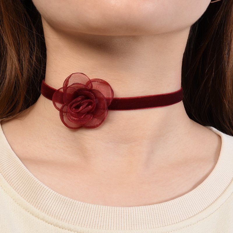 Vòng Cổ Choker Phối Ren Hoa Hồng Thời Trang Cho Nữ